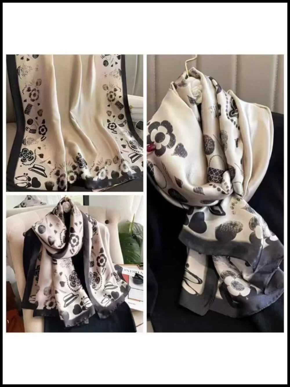 Elegant Floral Silk Scarf Shawl Lightweight Polyester Wrap Trendy Headscarf